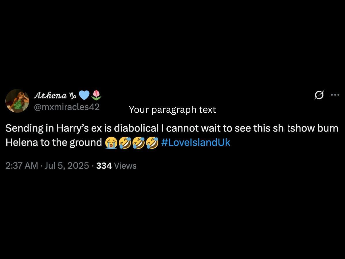 Netizens react to Harry's ex's upcoming entry into Love Island UK (Image via X/@mxmiracles42)